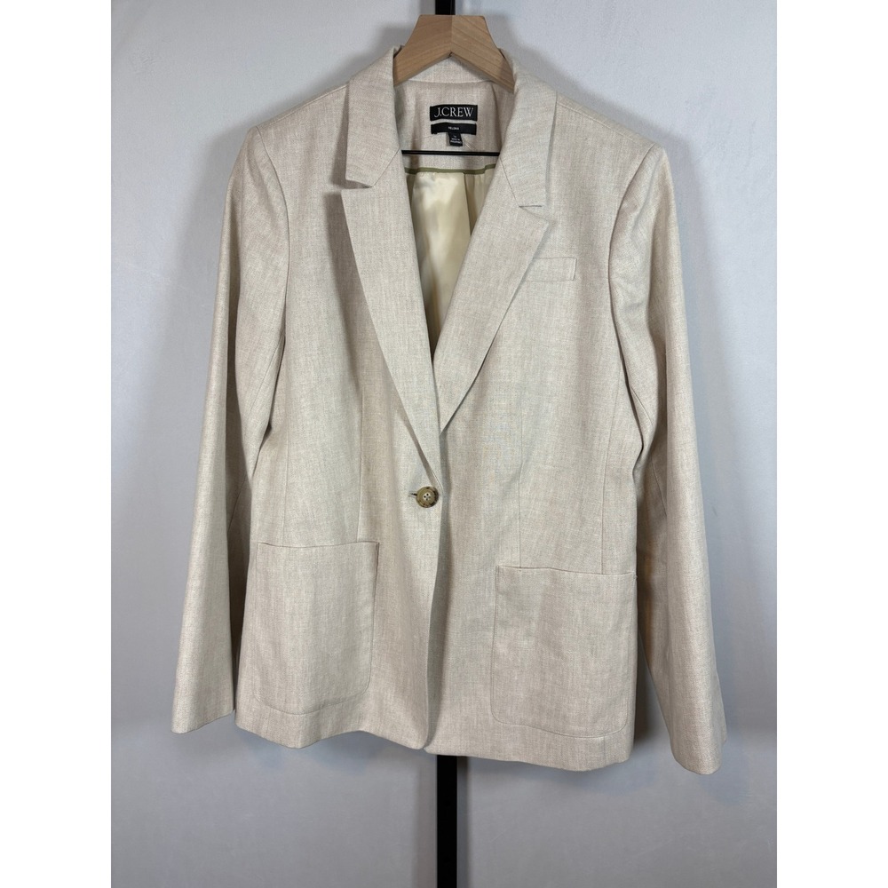 J.Crew Helena Blazer Women 16 Beige Linen Blend Single Button Jacket Timeless